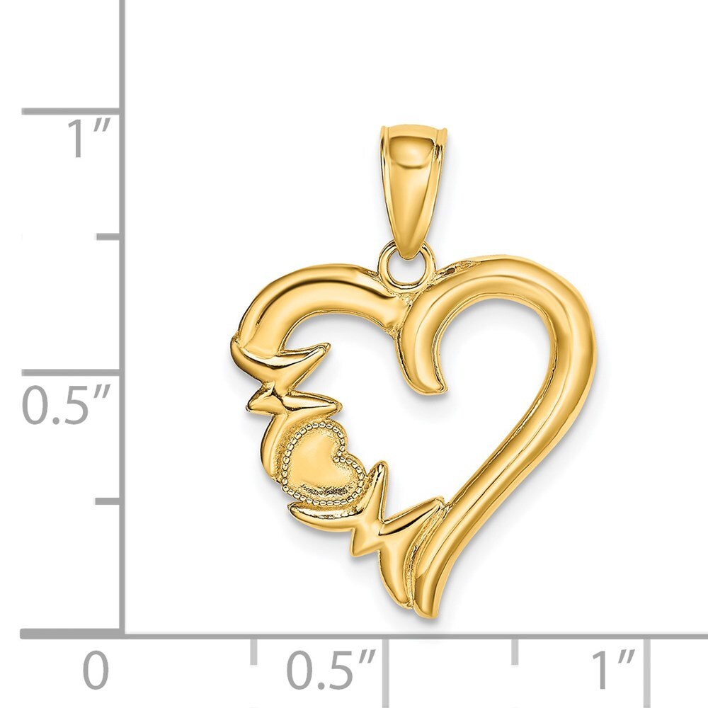 14k Yellow Gold Polished MOM Heart Pendant for Women