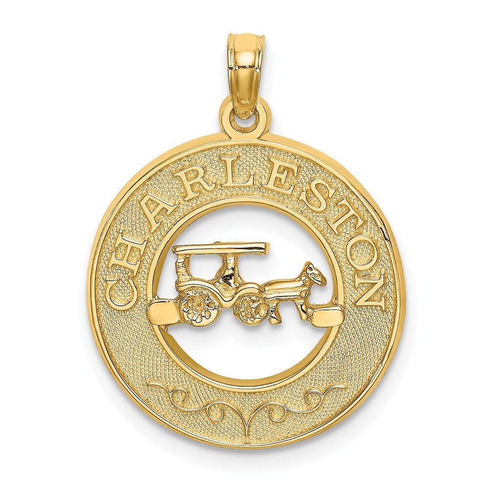 14k Yellow Gold CHARLESTON Horse and Cart Charm Pendant for Women