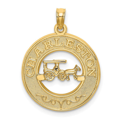 14k Yellow Gold CHARLESTON Horse and Cart Charm Pendant for Women