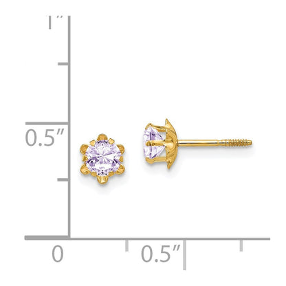 14k Yellow Gold 4mm Cubic Zirconia Birthstone (Jun) Screwback Stud Earrings