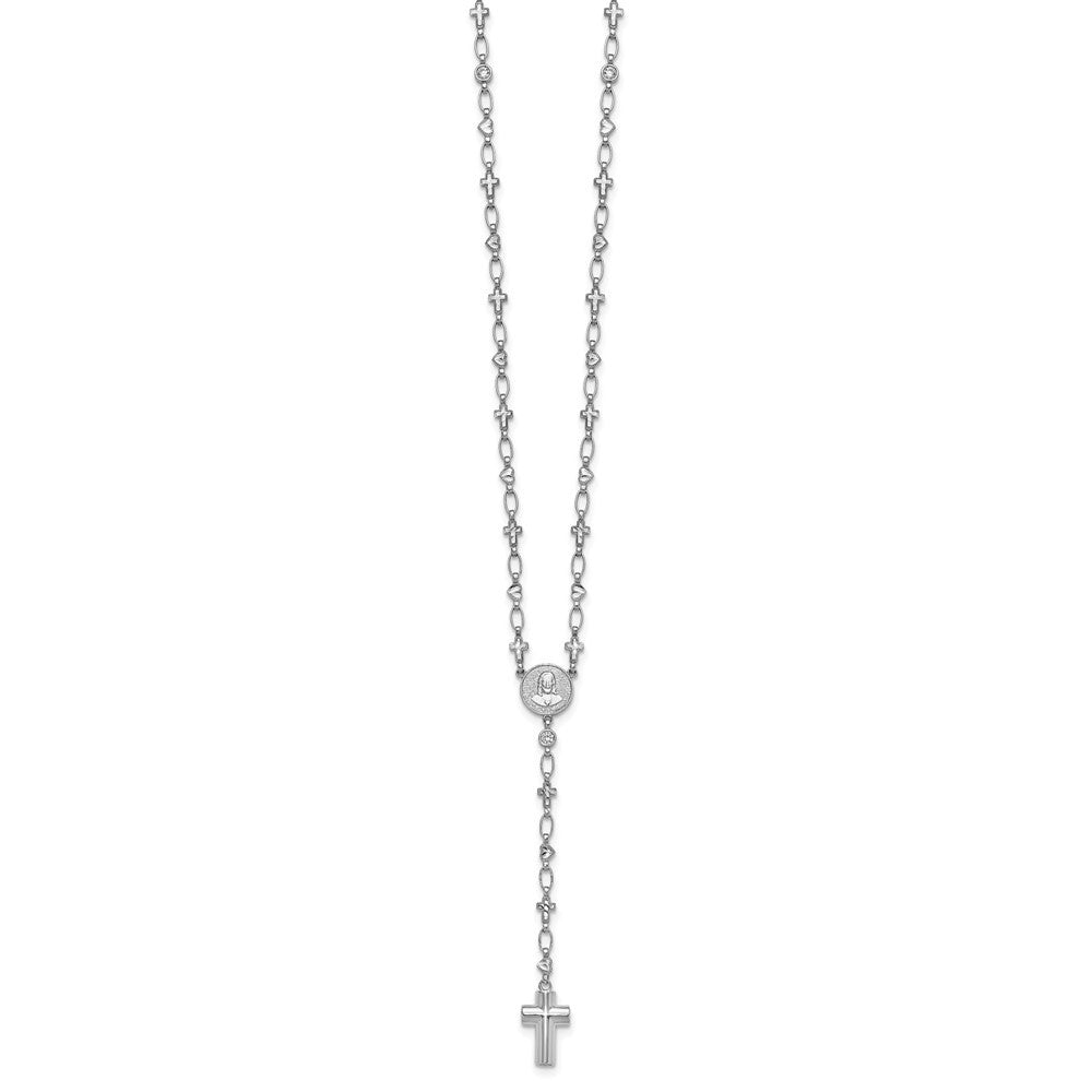 Sterling Silver Cubic Zirconia 28.5in Hrt/Cross Link Cross Ash Holder Necklace