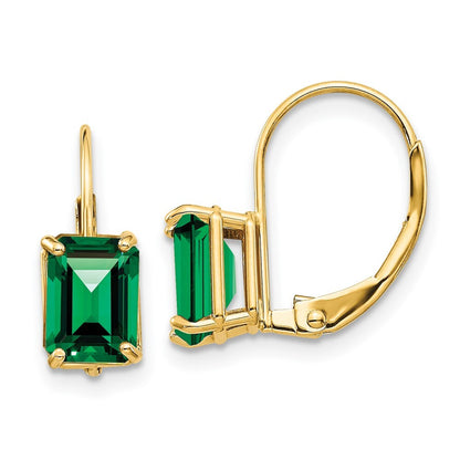 14k Yellow Gold 7x5mm Emerald Cut Mount St. Helens Dangle Earrings Leverback