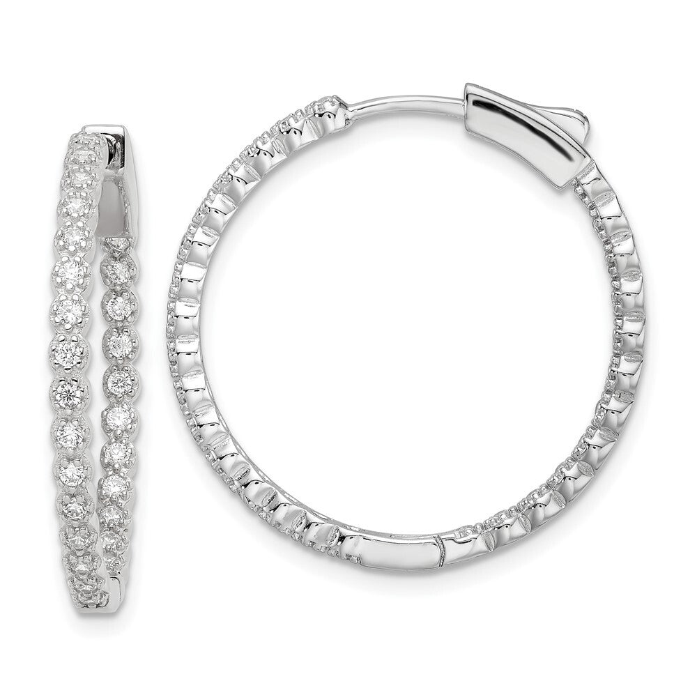 Sterling Silver Polished In & Out Cubic Zirconia Hinged Hoop Earrings