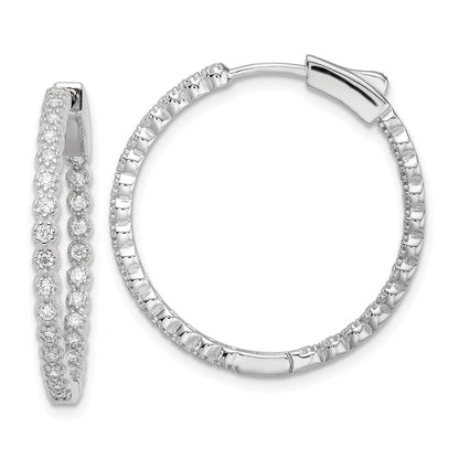 Sterling Silver Polished In & Out Cubic Zirconia Hinged Hoop Earrings
