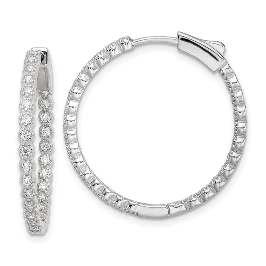 Sterling Silver Polished In & Out Cubic Zirconia Hinged Hoop Earrings