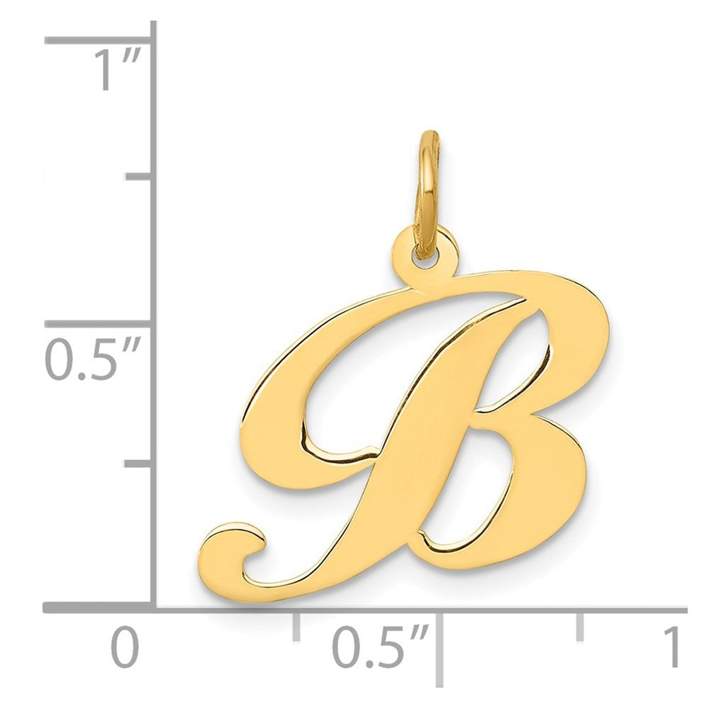 14k Yellow Gold Medium Fancy Script Letter B Initial Charm Pendant