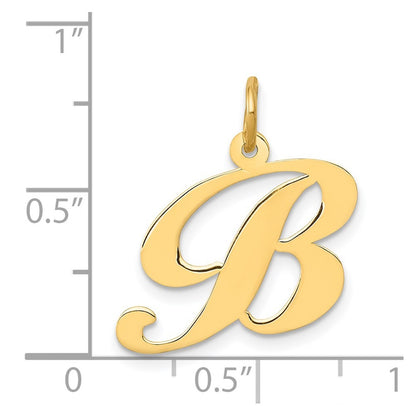14k Yellow Gold Medium Fancy Script Letter B Initial Charm Pendant