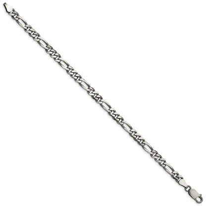 Sterling Silver Antiqued 5.5mm Figaro Chain Bracelet