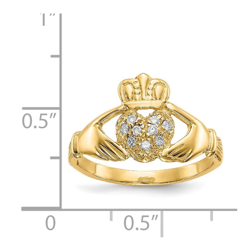14K Yellow Gold 1/10ct AA Diamond Claddagh Ring