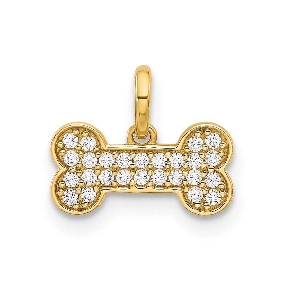 14k Yellow Gold Polished CZ Dog Bone Pendant