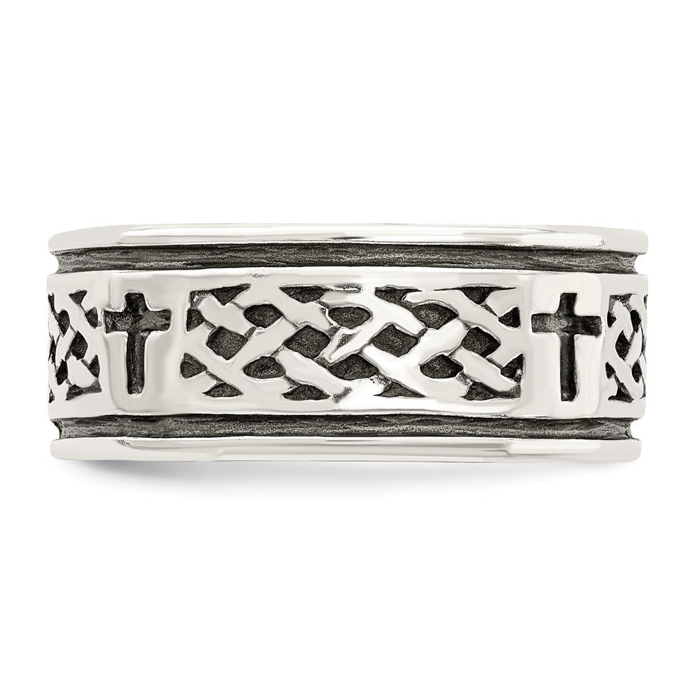 Sterling Silver Cross & Weave Design Ring Size 9