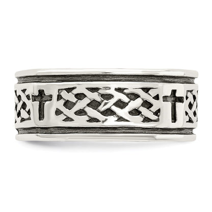 Sterling Silver Cross & Weave Design Ring Size 9