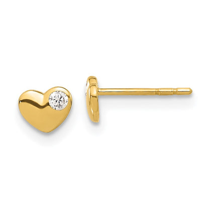 14k Yellow Gold Cubic Zirconia Heart Stud Earrings Gift for Women