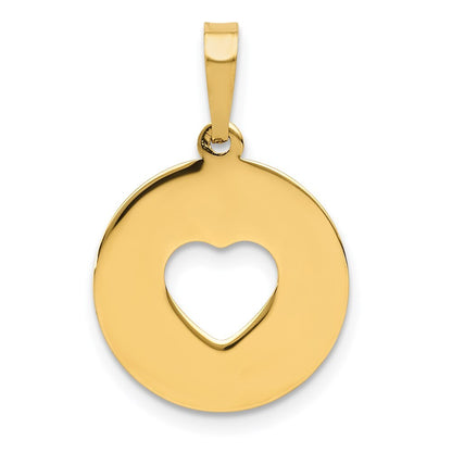 14k Yellow Gold Polished Cut-out Heart Circle Disc Pendant for Women