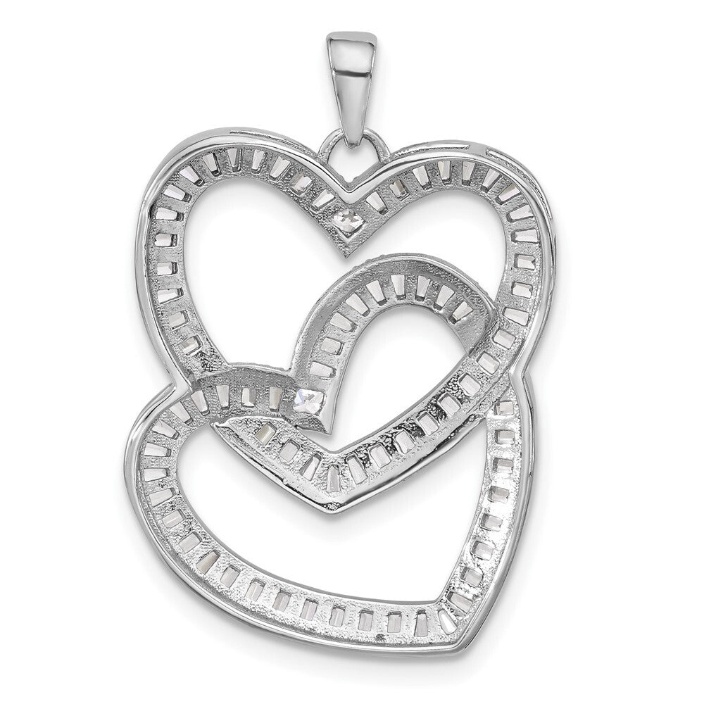 Sterling Silver Rhodium-plated Intertwined Cubic Zirconia Hearts Pendant
