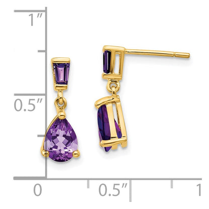 14k Yellow Gold Gold Amethyst Dangle Earrings Gift for Women