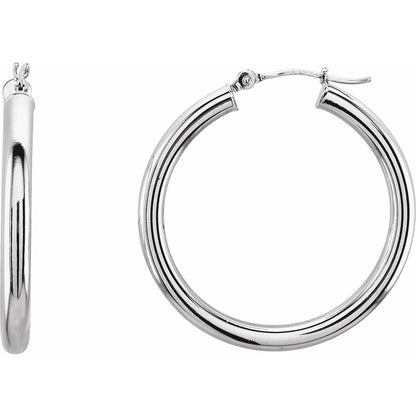 14k White Gold Tube 25 mm Hoop Earrings Fine Jewelry Gift for Women