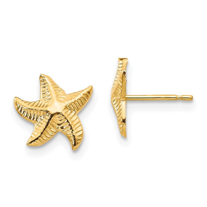 14k Yellow Gold Starfish Stud Earrings Gift for Women