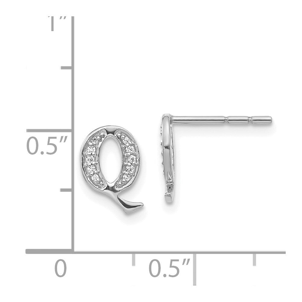 14k White Gold Diamond Initial Q Stud Earrings Gift for Women