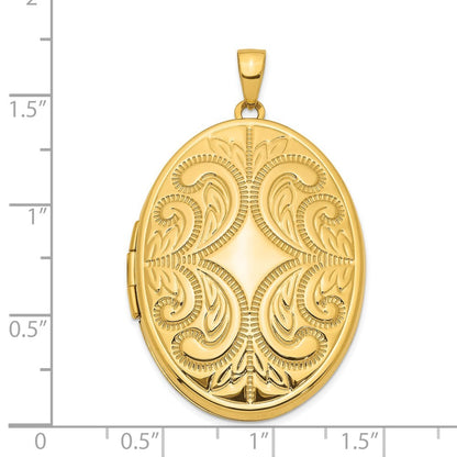 14k Yellow Gold Fancy Engraved 38mm Oval Family Locket Holds 6 Photos
