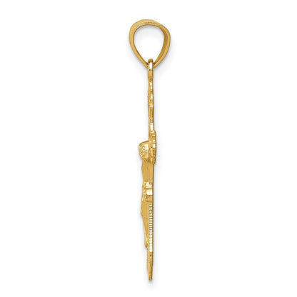 14k Yellow Gold Diamond-cut Crucifix Pendant