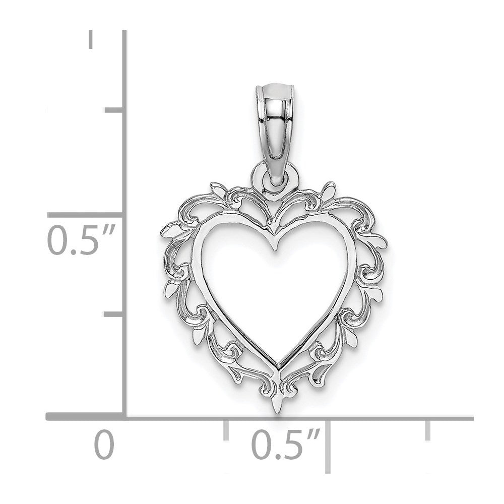 14K White Gold Heart with Lace Border Charm