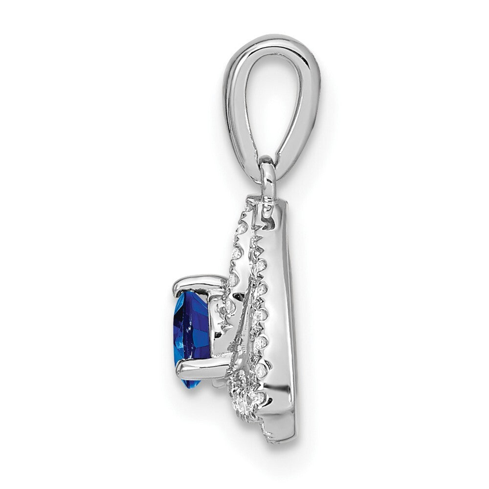 14k White Gold Diamond and Blue Sapphire Triangle Pendant for Women