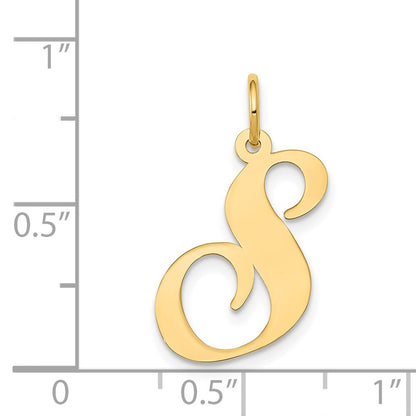 14k Yellow Gold Large Fancy Script Letter S Initial Charm Pendant for Women