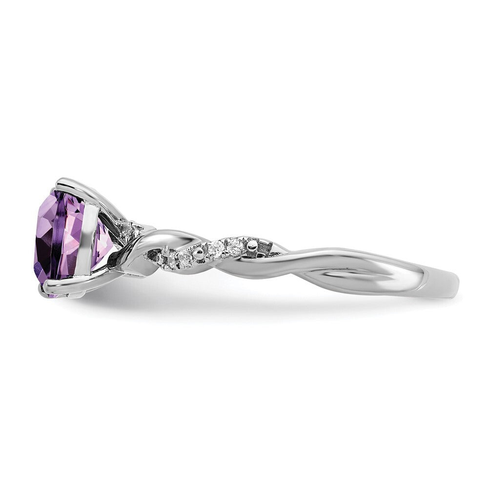Sterling Silver Rhodium-plated Amethyst and Diamond Ring Size 7