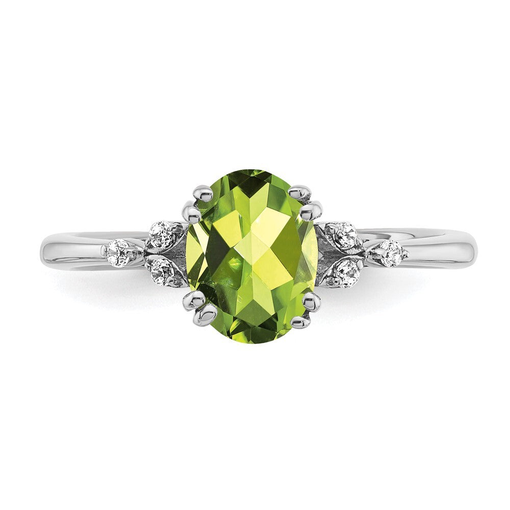 Sterling Silver Rhodium-plated Peridot and Diamond Ring Size 7