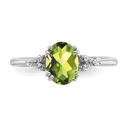 Sterling Silver Rhodium-plated Peridot and Diamond Ring Size 7