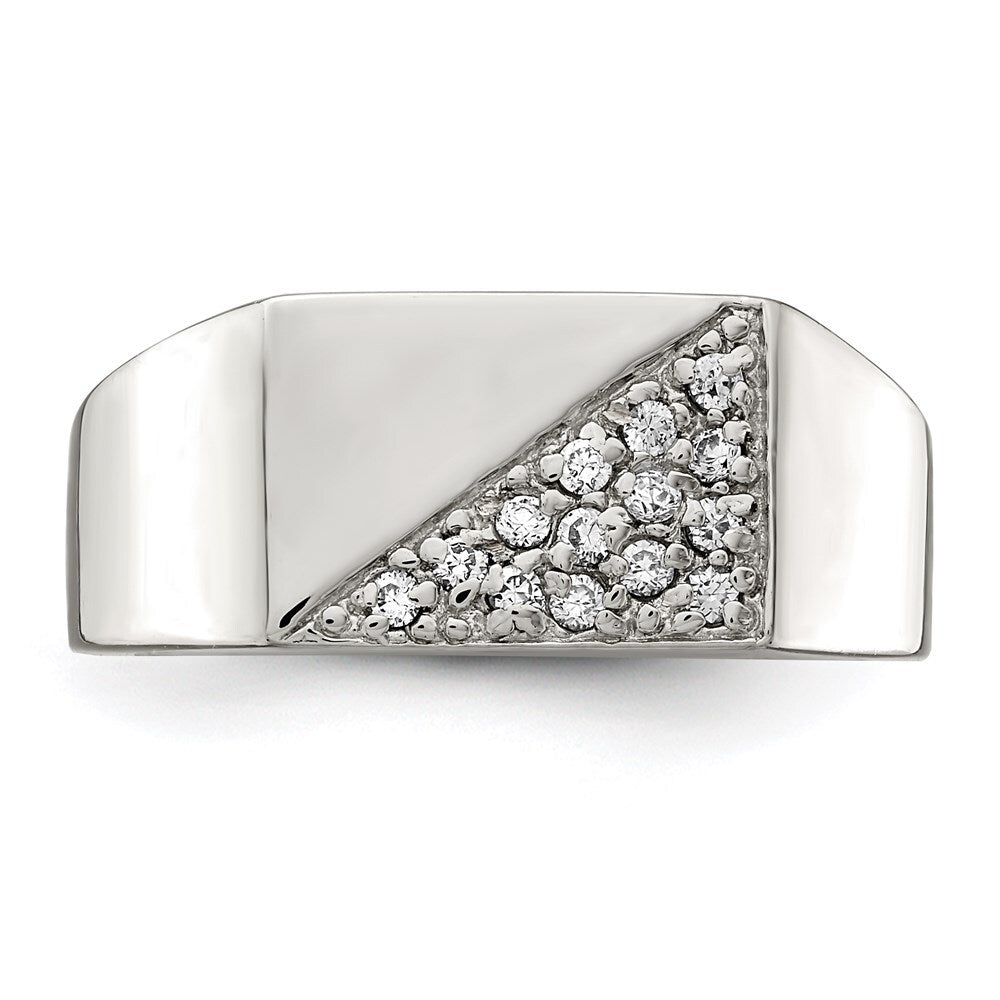 Sterling Silver Rhodium Plated Men's Cubic Zirconia Fashion Ring Size 11