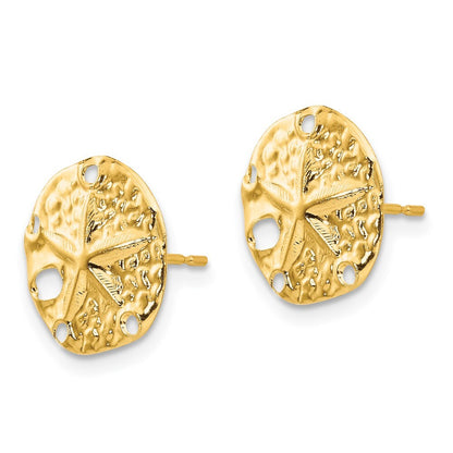 14k Yellow Gold Sand Dollar Stud Earrings Gift for Women