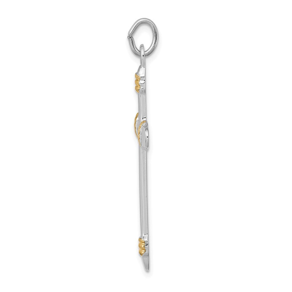 Sterling Silver Rhodium-plated & 18k Gold-plated Rope Cross Pendant