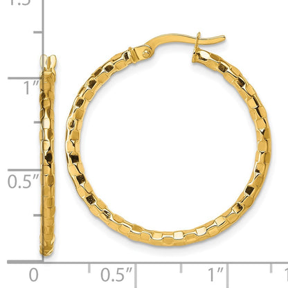 14k Yellow Gold Polished 2.3 x 30mm Textured Tube Hoop Earrings