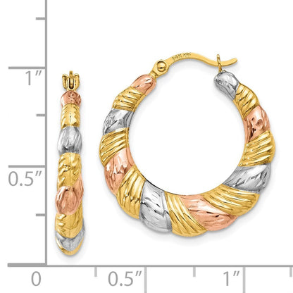 14k Yellow Gold & White and Rose Rhodium Hollow Scalloped Hoop Earrings