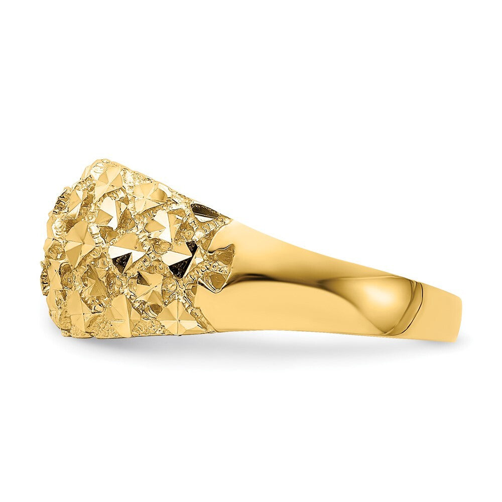 14K Yellow Gold Diamond-cut Mini Diamond Pattern Dome Ring