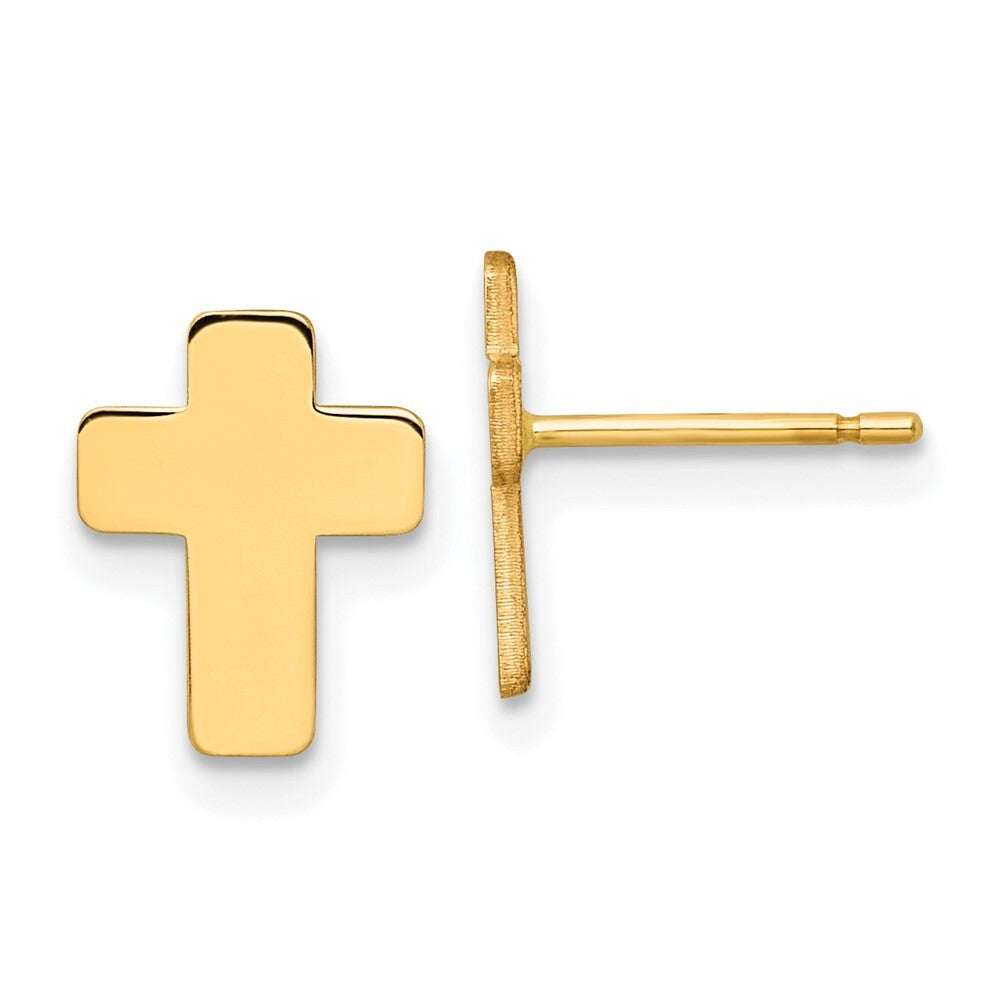 14k Yellow Gold Gold Polished Cross Stud Earrings Gift for Women