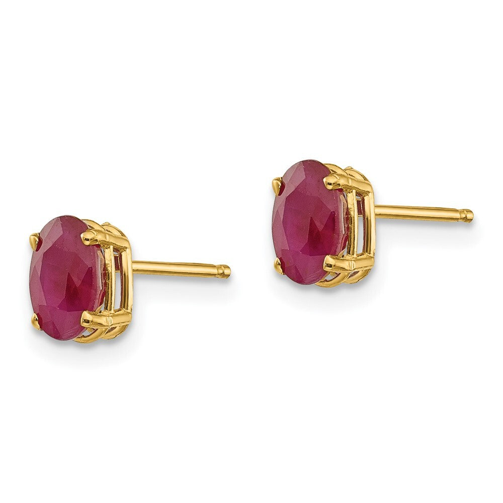 14k Yellow Gold 6x4 Oval July/Ruby Stud Earrings Gift for Women