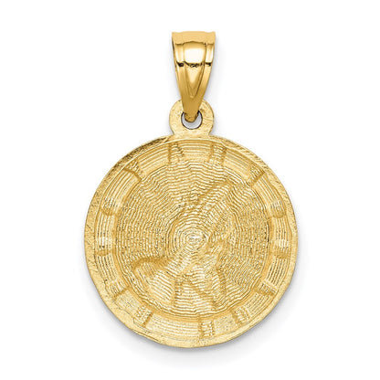 14k Yellow Gold Rhodium Praying Hands Pendant for Women