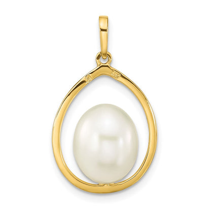 14k Yellow Gold 9-10mm White Rice Freshwater Cultured Pearl Teardrop Pendant