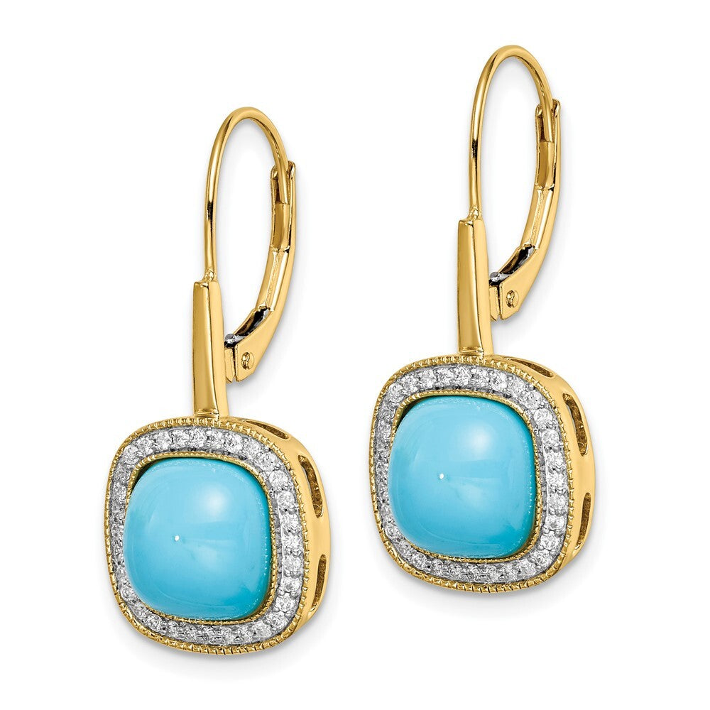 14k Yellow Gold Turquoise and Diamond Leverback Drop & Dangle Earrings