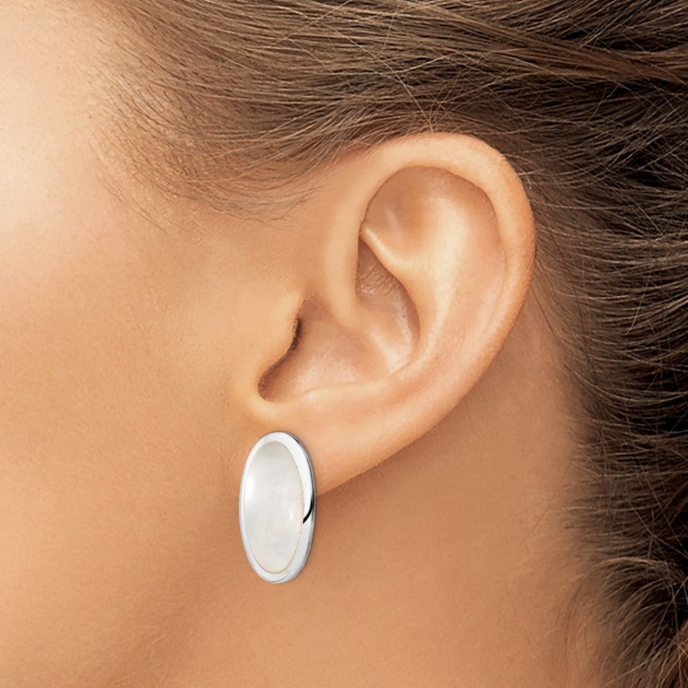 Sterling Silver Polished Mother of Pearl Oval Non Pierced Earrings