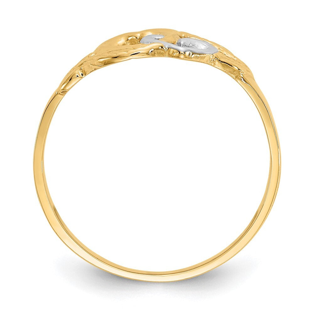 14K Yellow Gold and White Rhodium Polished 2 Hearts Ring