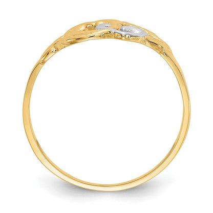 14K Yellow Gold and White Rhodium Polished 2 Hearts Ring