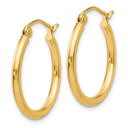 14k Yellow Gold Polished 2x20mm Tube Hoop Earrings Gift for Women