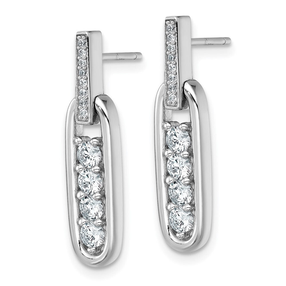 SS RH-plated Polished Cubic Zirconia Elongated Oval Post Dangle Earrings