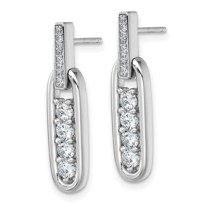 SS RH-plated Polished Cubic Zirconia Elongated Oval Post Dangle Earrings