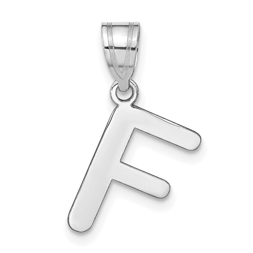 14k White Gold Polished Bubble Letter F Initial Pendant for Women