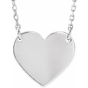 14k White Gold Engravable Heart 16-18" Necklace for Women